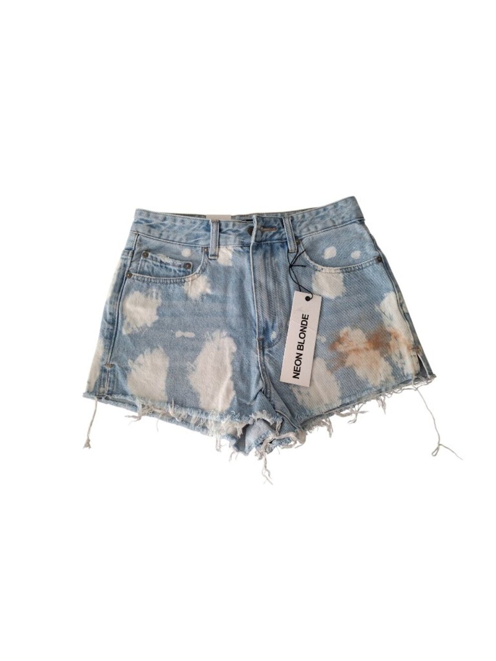 Neon Blonde Siren Denim Shorts 27 Bleach Wash Y2K Festival Cutoff Boho Distress